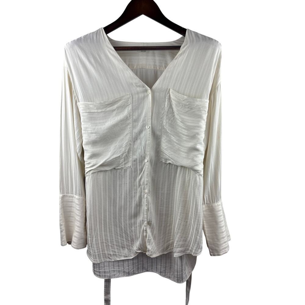 Women’s Wilfred Medium Cream Striped Silk Button Up Blouse